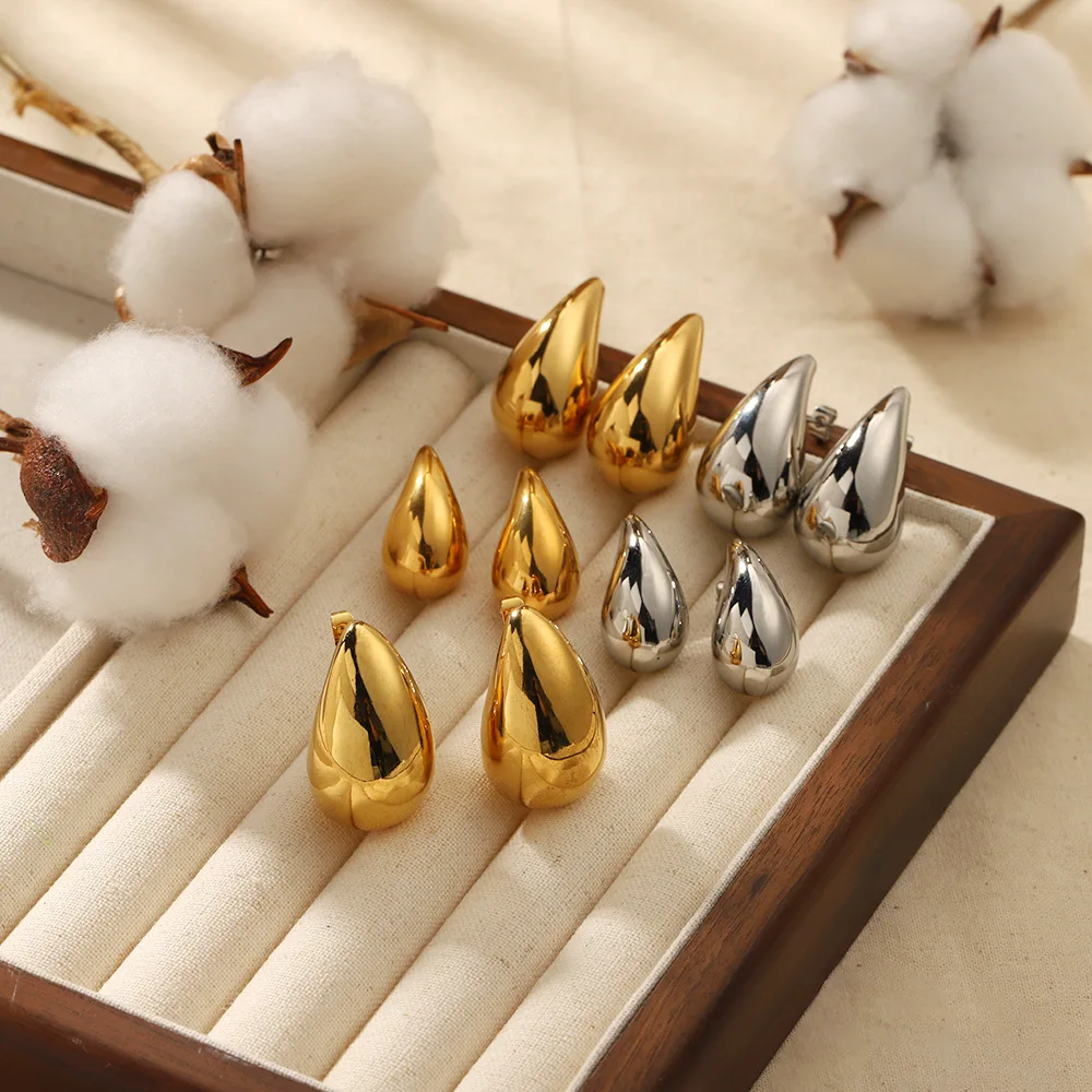 European and American hot-selling high-end chubby hollow water drop earrings stainless steel earrings 18k gold geometric earr... image 2