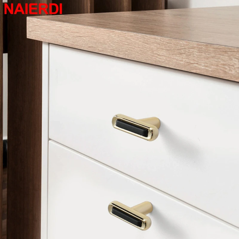 NAIERDI Zinc Alloy Gold Cabinet Knobs Kitchen Door Handles Black Drawer Cupboard Door Handle Cabinet Handles Furniture Hardware