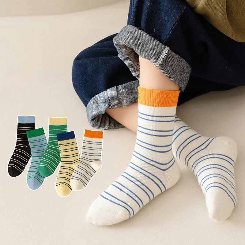 

Осенне-зимние детские носки: простые повседневные носки в японскую полоску, до колена — мягкие дышащие для мальчиков и девочек!