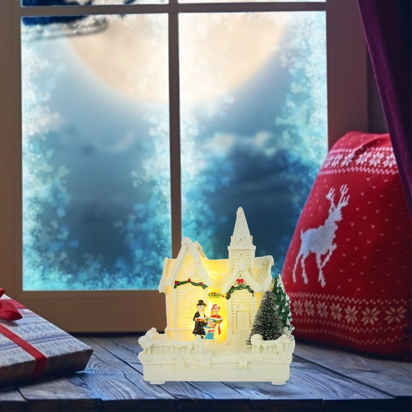 

1Pcs Xmas Resin House Decor Christmas Themed Luminous Desktop Ornament Resin Craft Glowing Festival Decoration