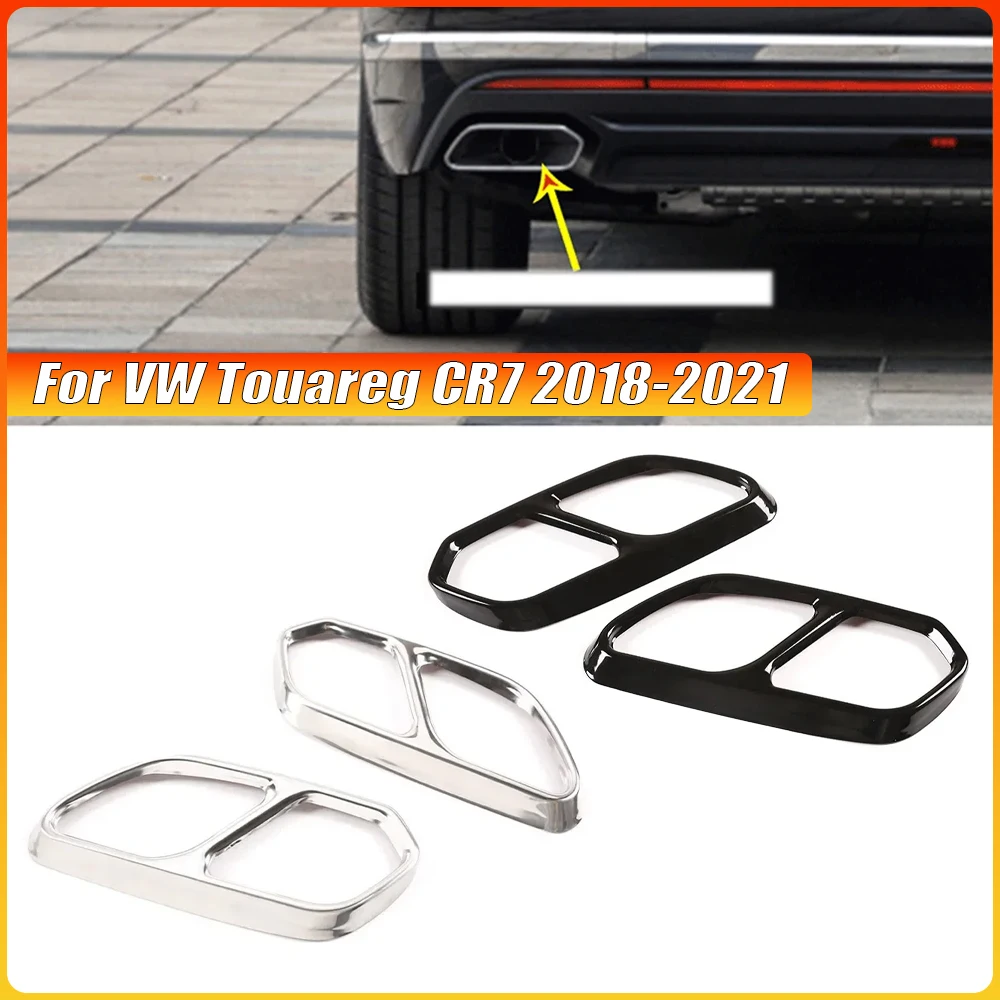 

Для VW Touareg CR7 2018 2019 2020 2021, черный автомобильный задний левый и правый глушитель из нержавеющей стали, наконечник трубы, декоративная накладка