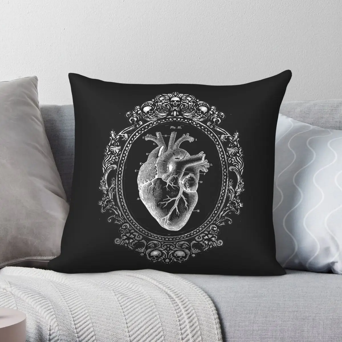 Anatomical Heart In Frame Goth Square Pillowcase Polyester Linen Velvet Creative Zip Decor Car Cushion Cover