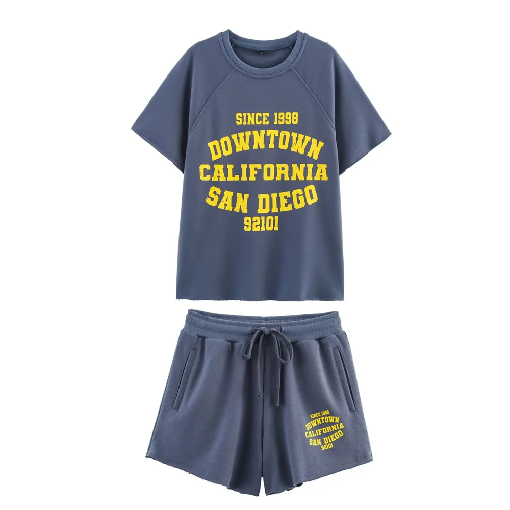 Zomermode T-shirt met ronde hals en korte mouwen met letterprint voor casual damesshorts