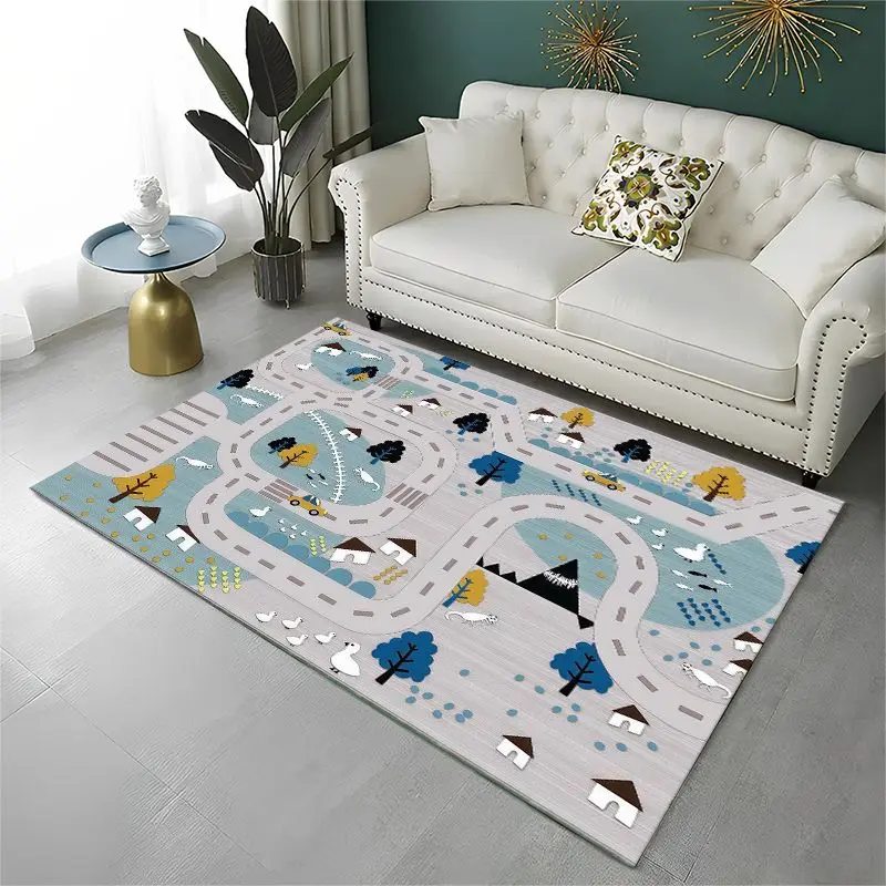 City Traffic Road Highway Runway Map Playroom Large Area Rug Non-slip Carpet for Bedroom Living Room Sofa Doormat Floor Mat Gift