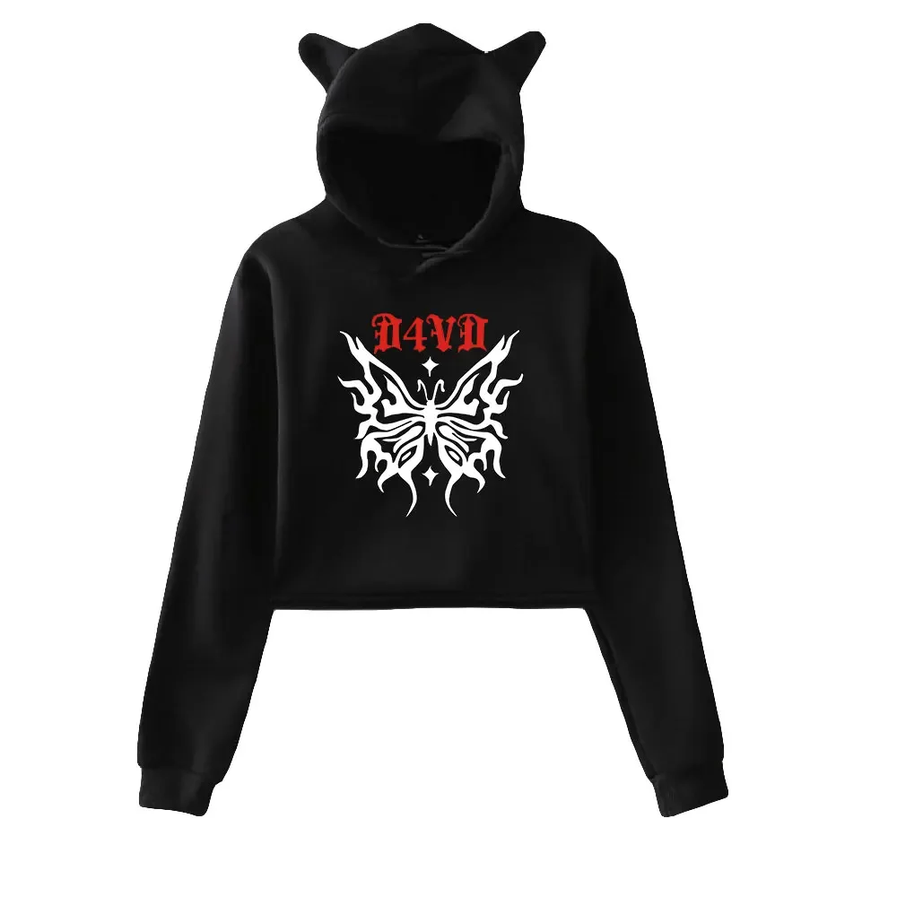 

Rapper D4vd Merch Crop Top Hoodie Women Y2K Streetwear Hip Hop Kawaii Cat Ear Harajuku Cropped Sweatshirt Sudaderas Mujer