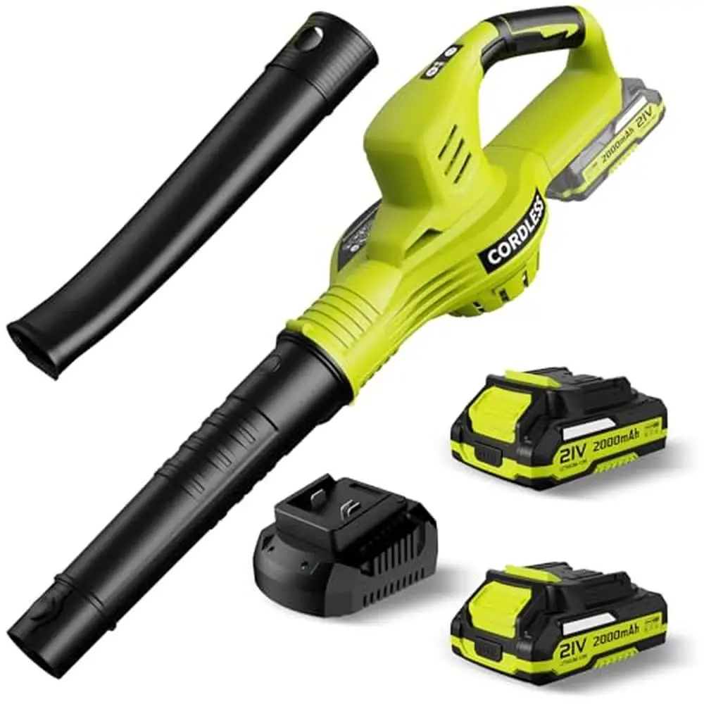 

Cordless Electric Leaf Blower 21V Turbo Technology Lightweight Portable 2 Speed Mode Enhanced Battery Power 2.0Ah Rechargeable 2