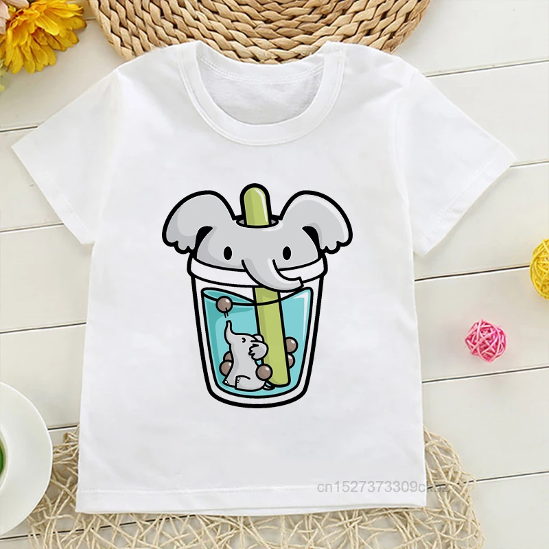 Kids T-shirt Bubble Tea With Cute Kawaii Unicorn Inside Print Baby Boy Funny Short Sleeve Girl Tops Children White Tee Shirt