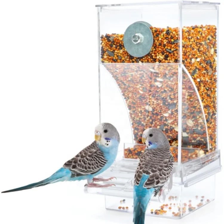 

Automatic Bird Feeder Transparent Food Container Cage Acrylic Parrot Feeder Accessories for Small Birds Parrot Cockatoo Canary