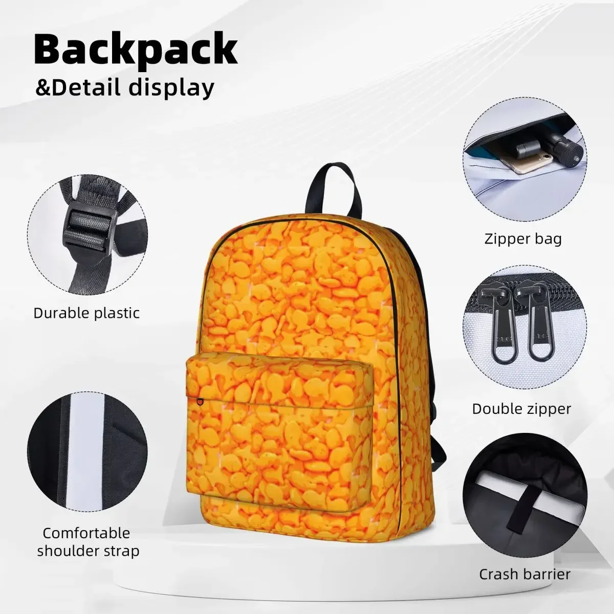 Goldfish Cheese Snack In Pastels Backpack Boy Girl Bookbag Student School Bag Cartoon Kids Rucksack Travel Rucksack Shoulder Bag