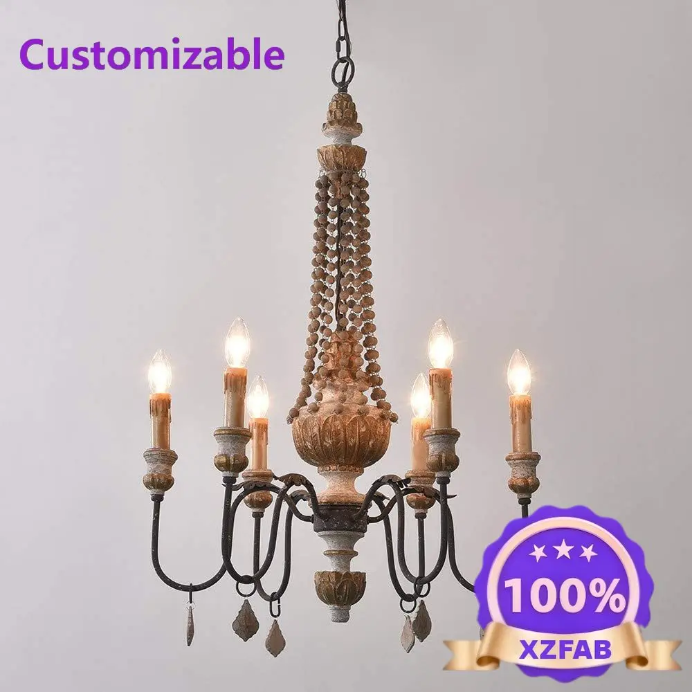 Factory Direct 2026 Cross-border special for American country retro old wood carving chandelier living room dining room bedroom