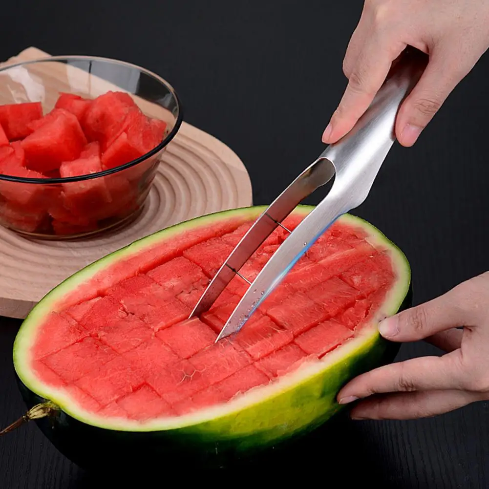 No Odor Watermelon Slicer Stainless Steel Watermelon Cutter Slicer with Forks for Home Outdoor Use Portable Kitchen for Cubing