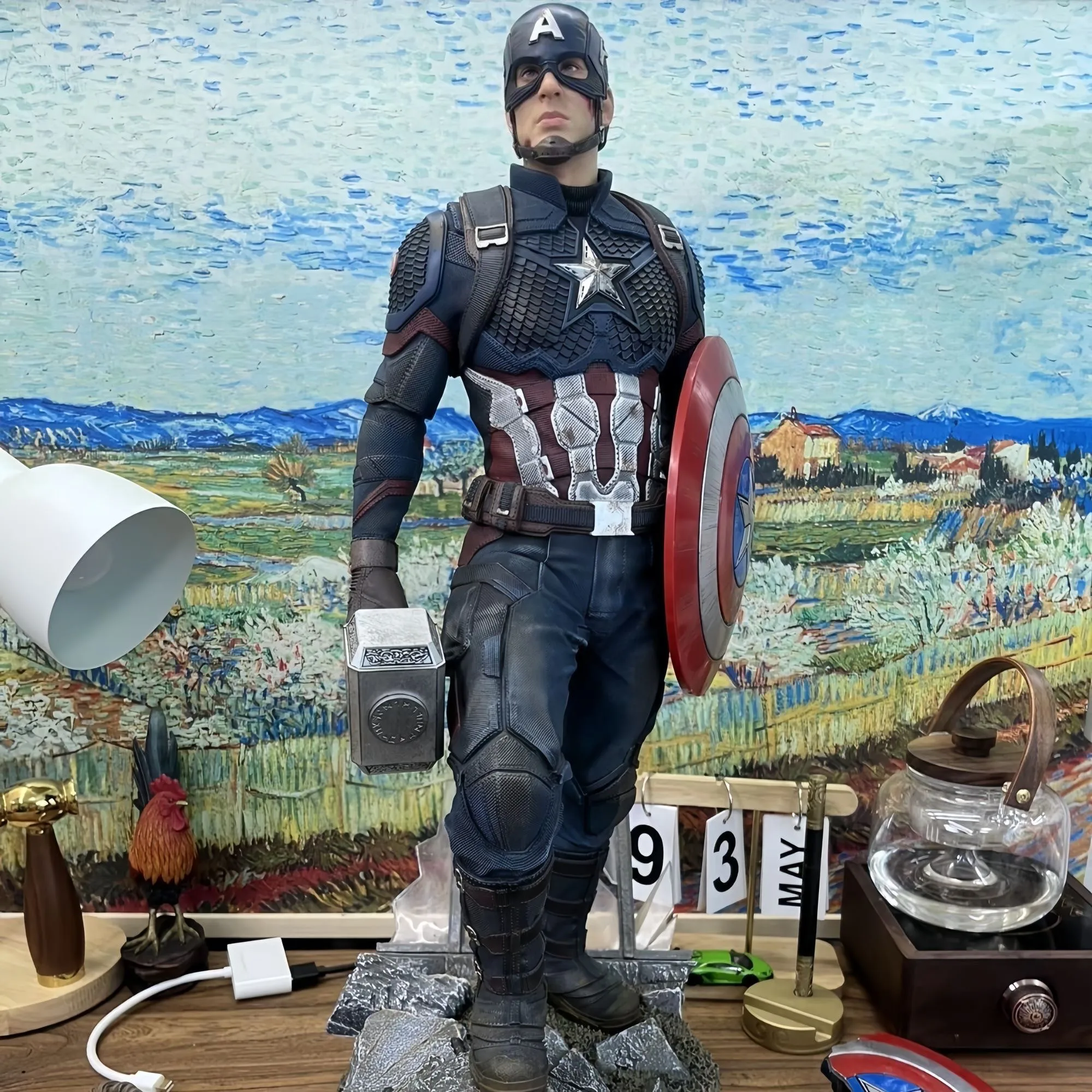 Marvel Captain America Action Figure 42cm Oversized Avengers Double Headed Statue Collectible Decoration Gift For Adult Fans - view 4