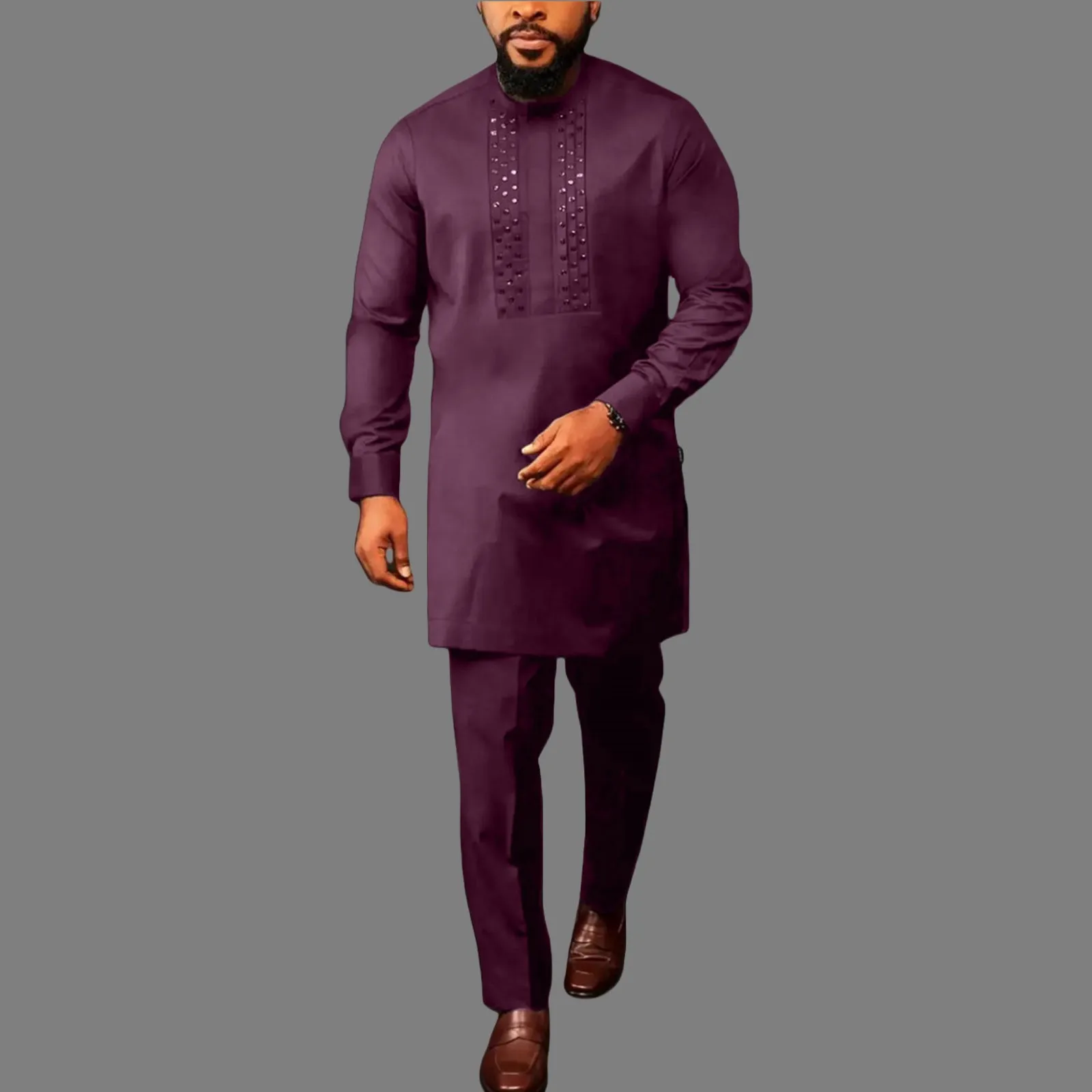 2025 Kaftan New In African Traditional Men's Set Luxury Elegant And Fashionable Round Neck Long Sleeve Two Piece Man Suits