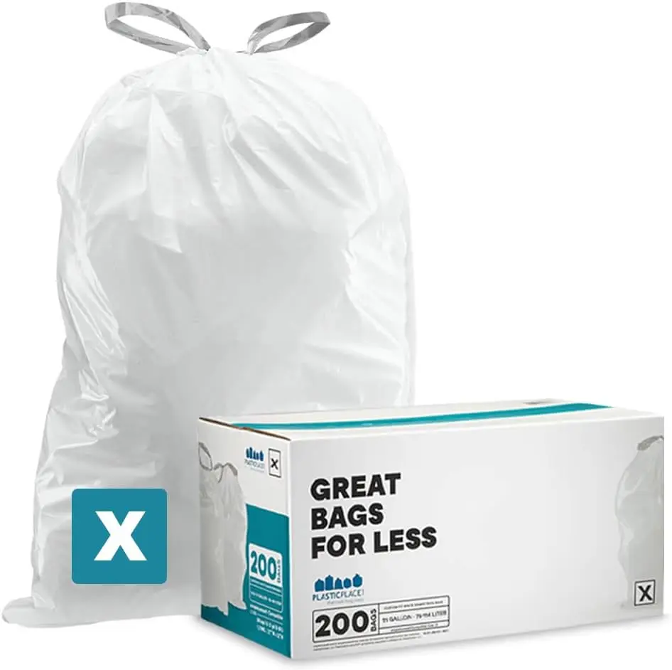 

Мусорные мешки Custom Fit для контейнеров Simplehuman Code X, 200 штук, белые, на завязках, 21 галлон/80 л