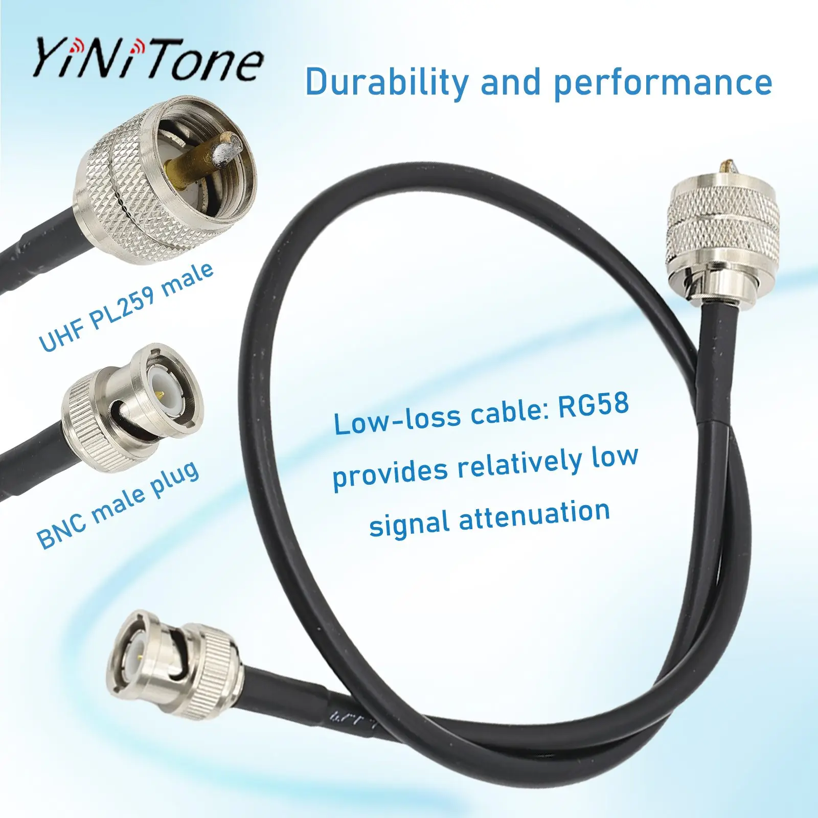 

Hot Crimp UHF PL259 male to BNC male Adapter Low Loss RG58 50cm Extension Cable for RF Application Handheld CB Radio Antenna