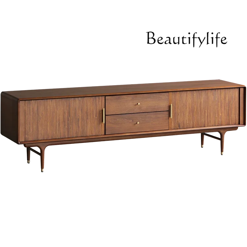 Nordic Solid Wood Organ Shutter Door Drawer TV Cabinet Walnut Retro Storage Locker