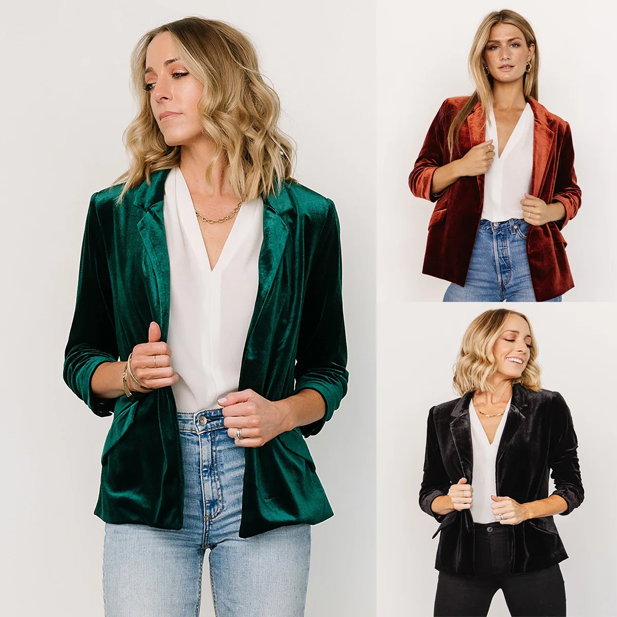 

Новый женский однотонный блейзер с лацканами и длинными рукавами, осенняя коллекция 2026: элегантный, комфортный, повседневный, универсальный, приталенный крой.