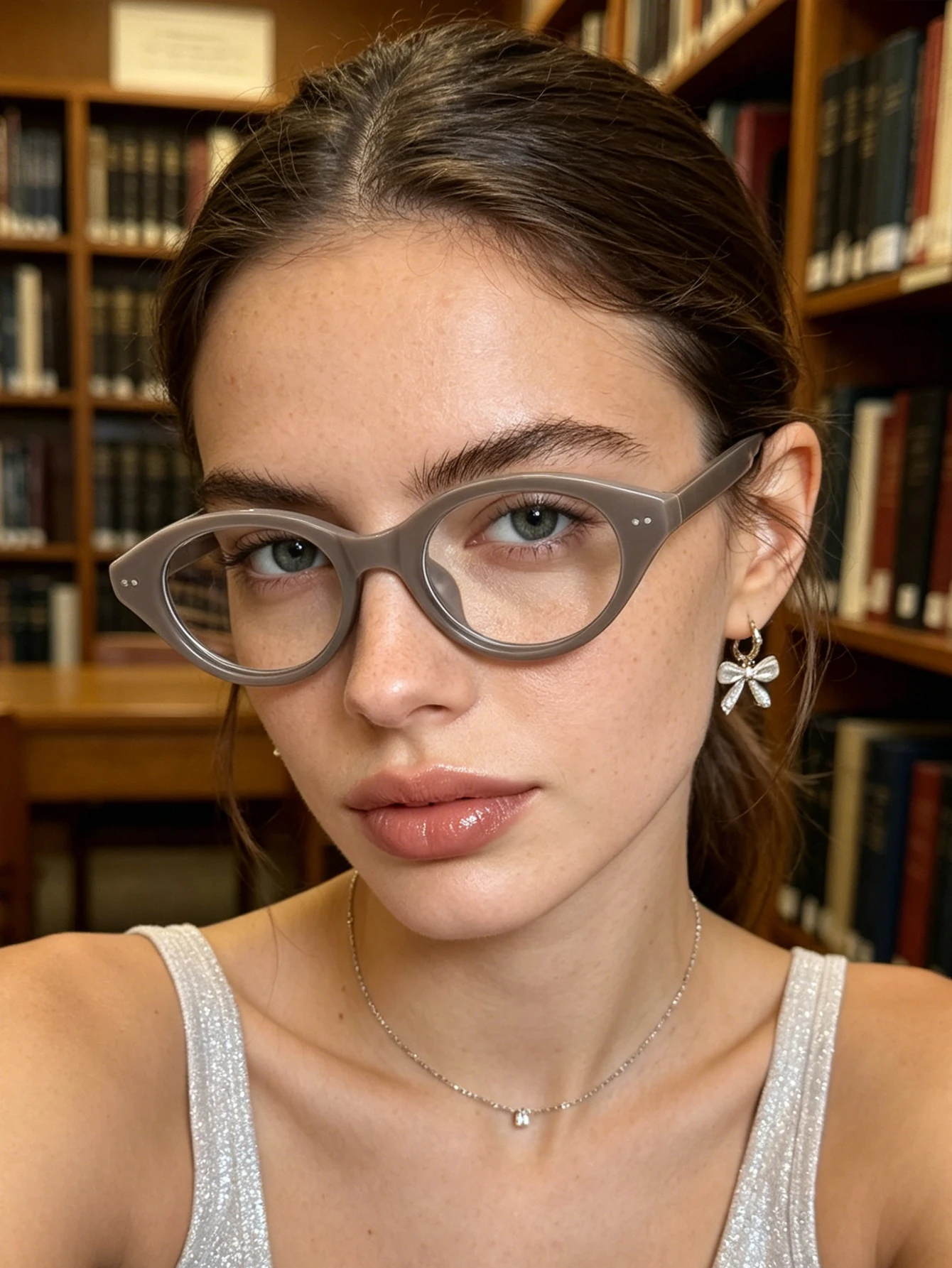 1pc temperament light gray oval glasses, full of retro tone, easily light up the gentle atmosphere of the overall outfit