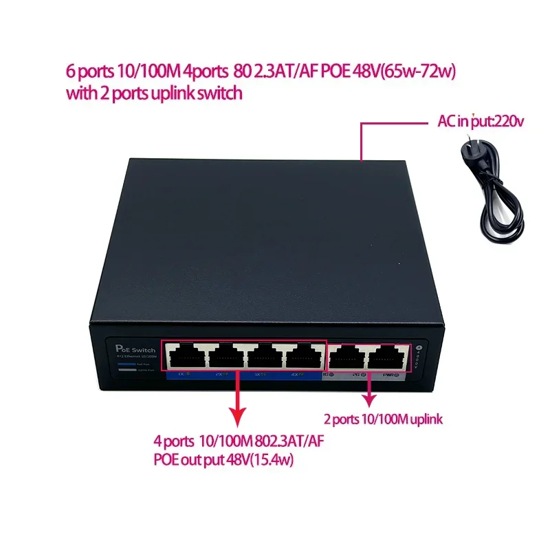 ANDDEAR  passive 5 Port Poe Switch 48V 4/5+ 7/8- ethernet 10/100Mbps switch poe 4 port power for cctv camera ip cameras