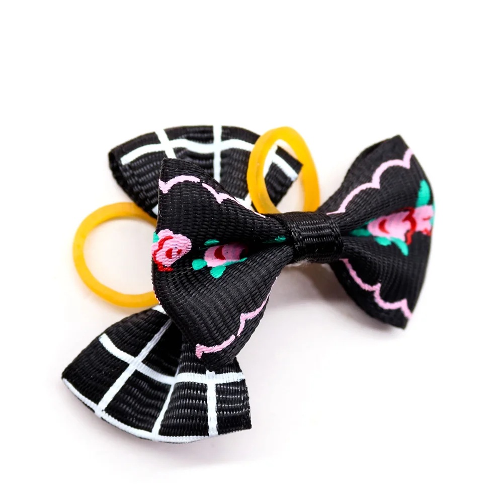 10/20/30pcs Black Small Dog Hair Bows Cat  Bows With Rubber Bands Grooming Dog Headwear For Small Dog Puppy Dog Accessories