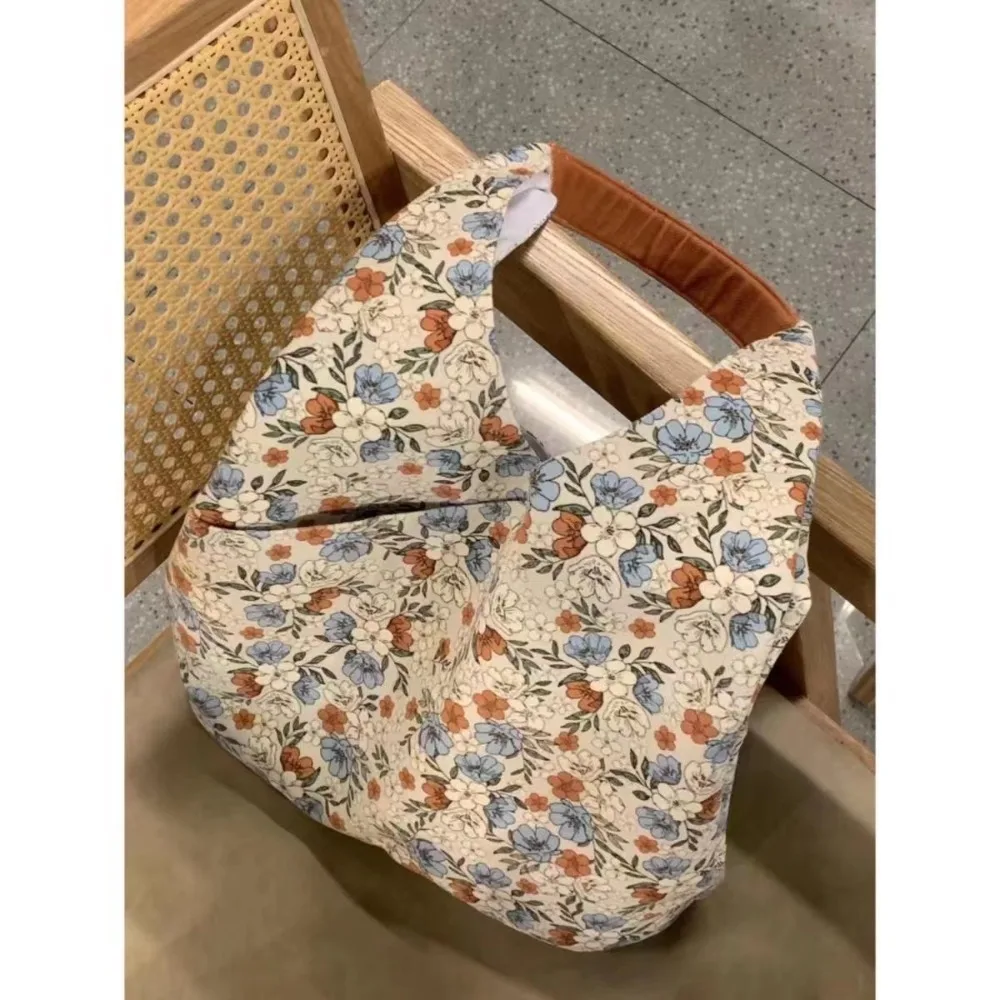 Cute Lunch Bag Canvas Handbag Retro Flower Bucket Bag Large Capacity Mummy Bag Korean Style Women Bag