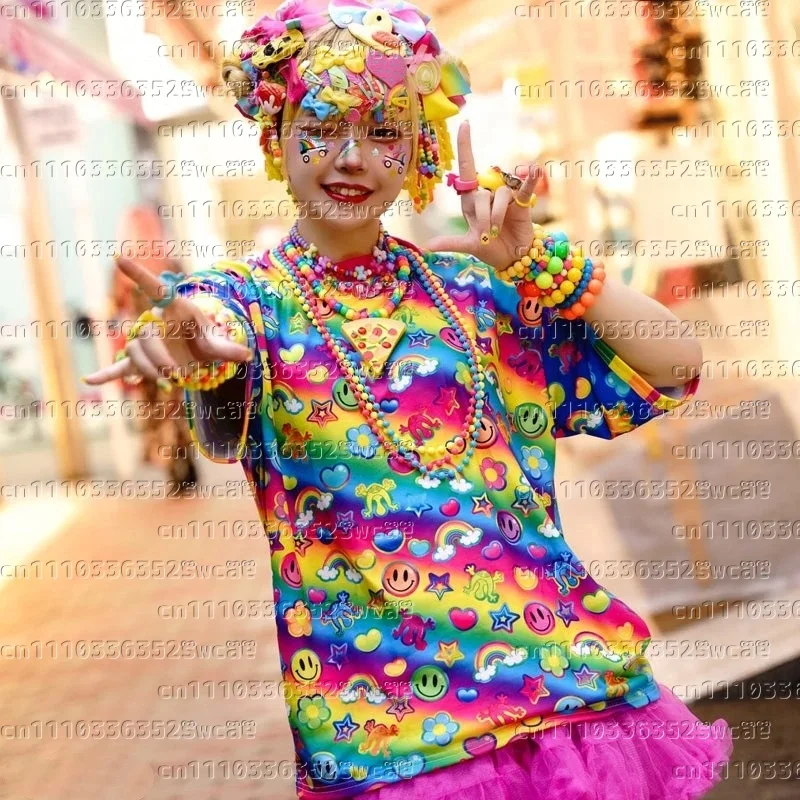 Rainbow Colorful Candy Series Limited Edition T-shirt All-over Print Oversized Top Girls Y2K Daily Street Style for Kids/Adults