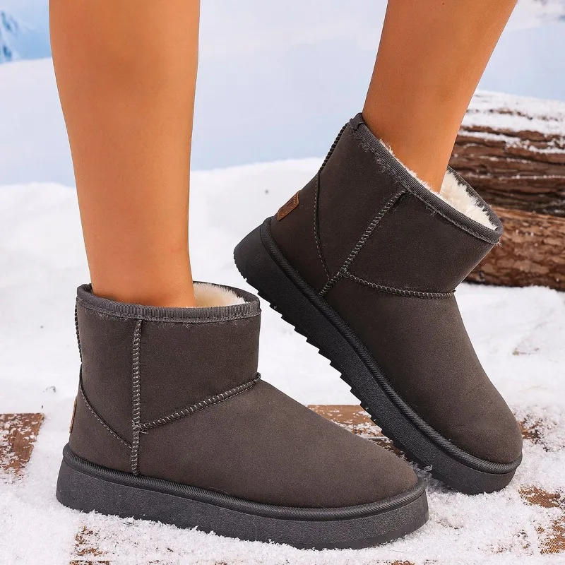 Botas de nieve individuales para mujer, botines de suela gruesa esmerilada y polar, informales, cómodos, cálidos, antideslizantes, novedad de invierno