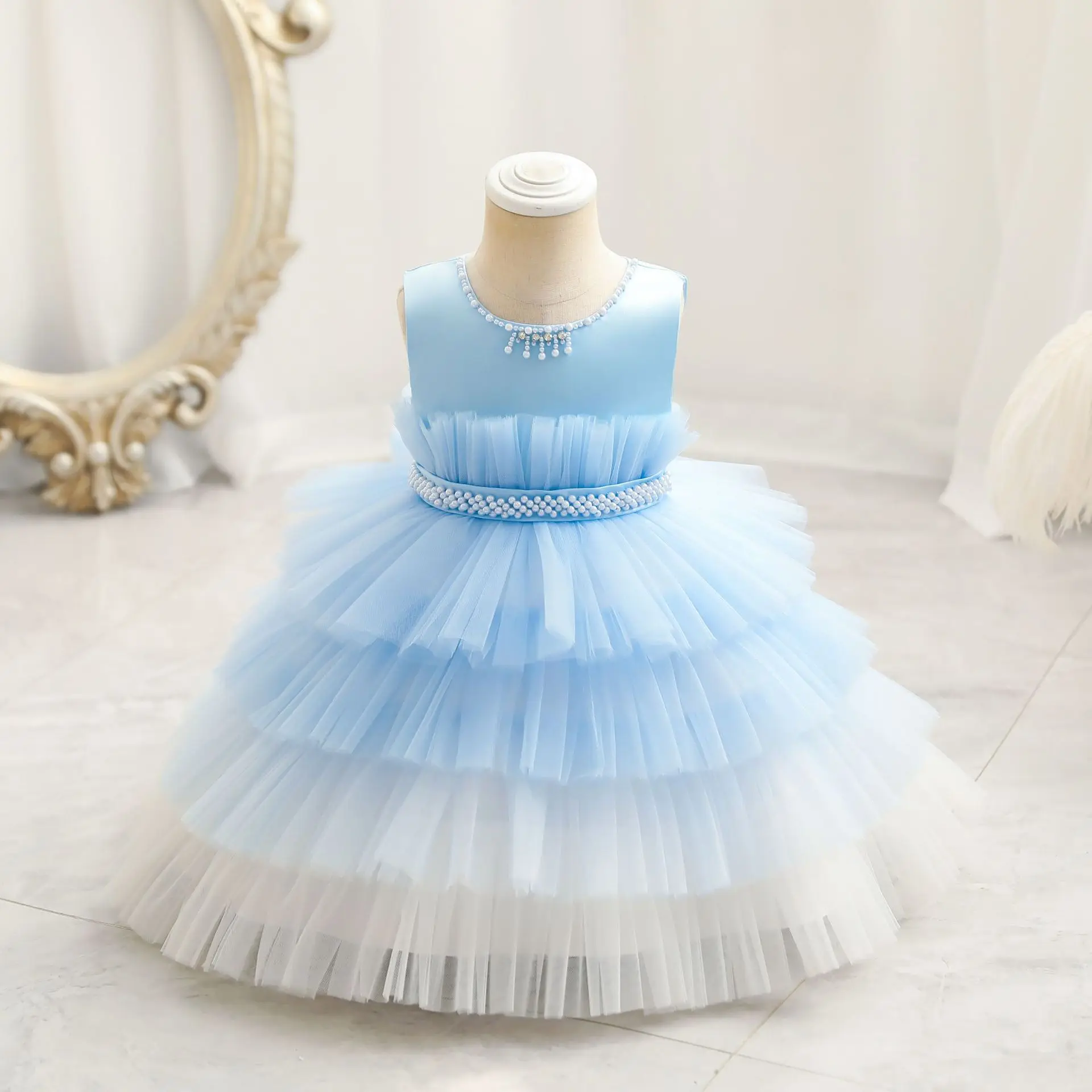 Annabelle Flower Girl Ceremony Dress For Wedding Sleeveless Cake Tulle Ball Gown Elegant Party News Fashion Pink Dresses