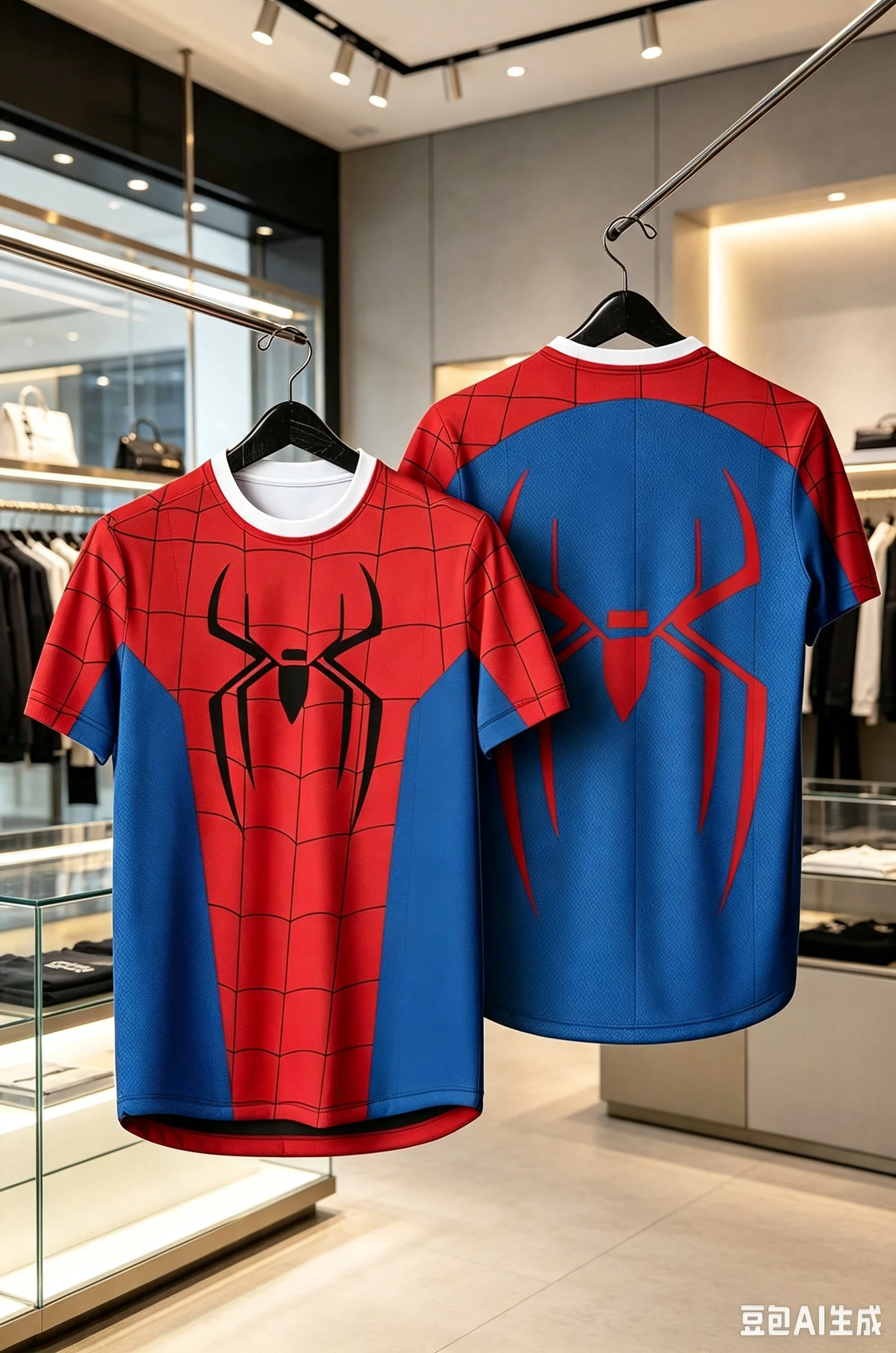 3D Printing Web - メンズ レディース レッド ブルー スパイダーウェブ 半袖Tシャツ