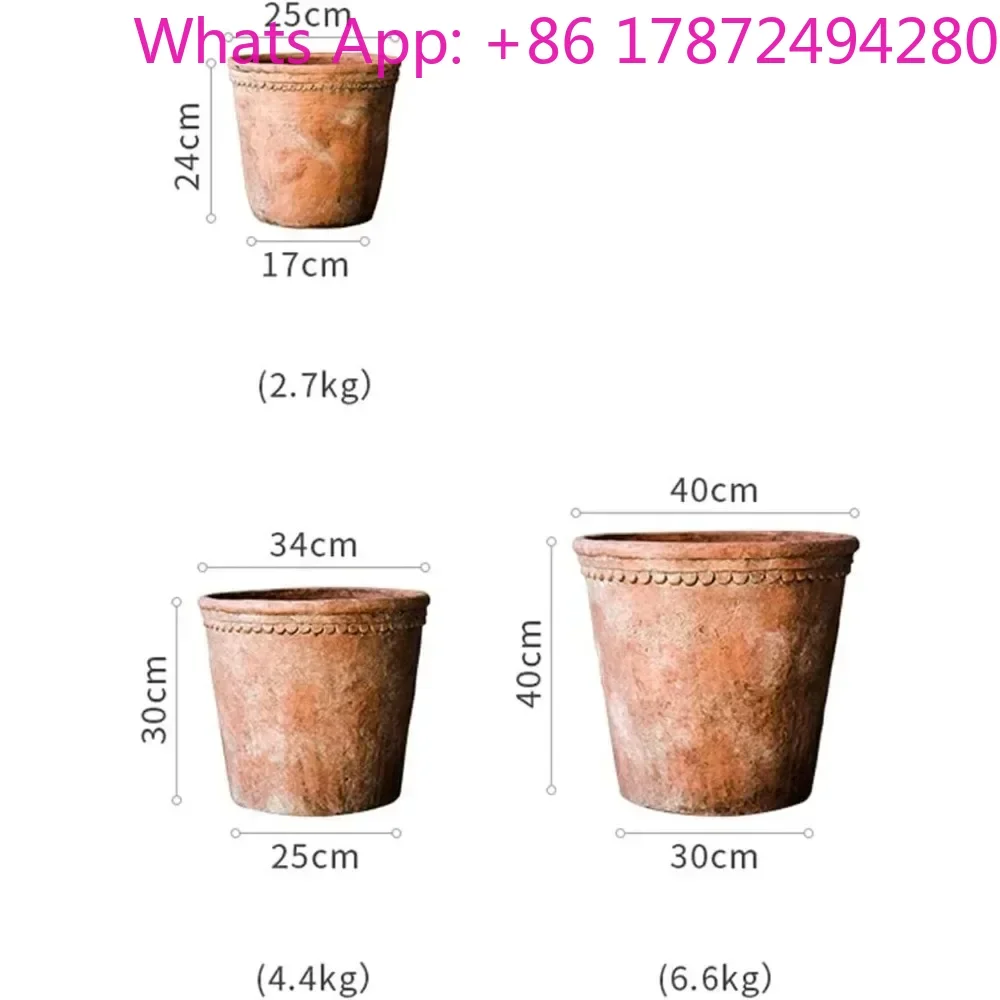 European Style Retro Stoneware Terracotta Cement Flower Pots Outdoor Garden Cylinder Planter