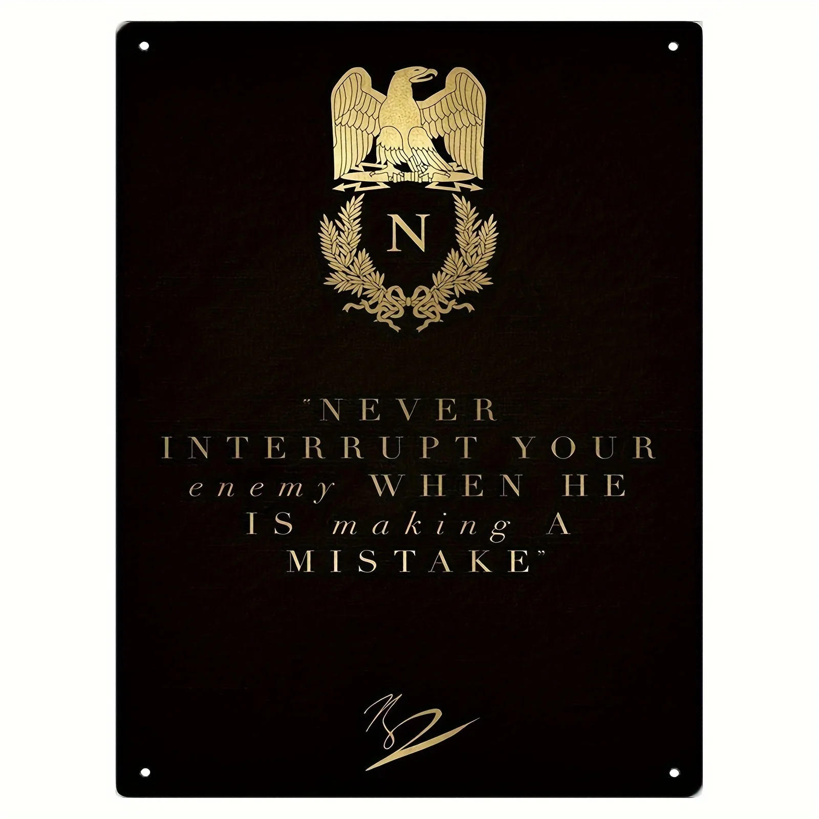 frameless metal sheet painting, Napoleonic Golden Leaf Quotation art print, - an elegant wall finish for the living ro