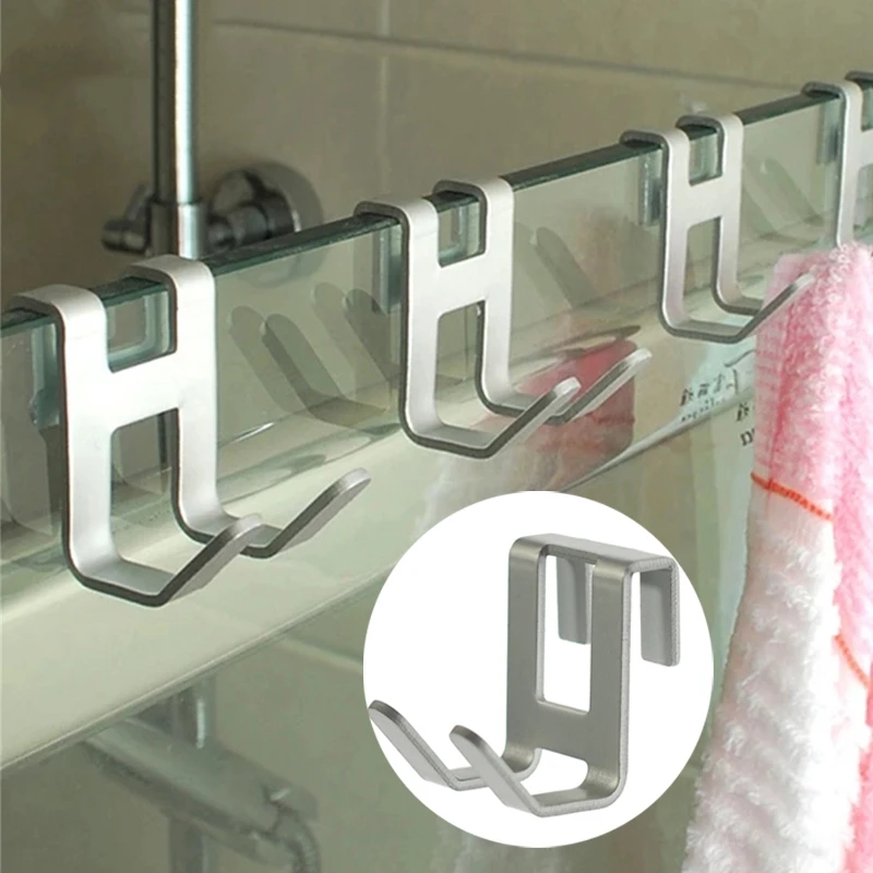 H Shape Door Hooks Space Aluminum Glass Free Hole Hanger Shower Towel Rack Key Holders Kitchen Bathroom Shelf Home Organizers