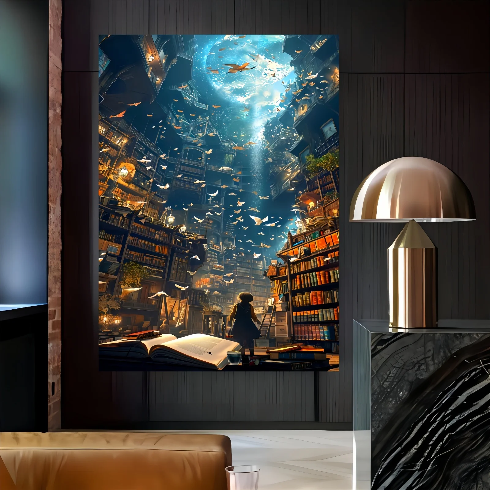 Puzzle per adulti da 1000 pezzi - Biblioteca incantatrice e scena dell'acquario - Cartone bianco premium - Cervello educativo e impegnativo