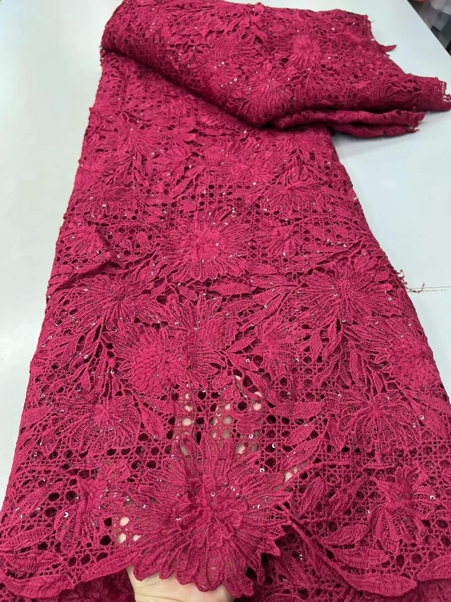 

African Nigerian High-Quality Guipure Cord Lace Fabric 2026 French Water Soluble Lace 5 Yards for Party Dresses Sewing Women