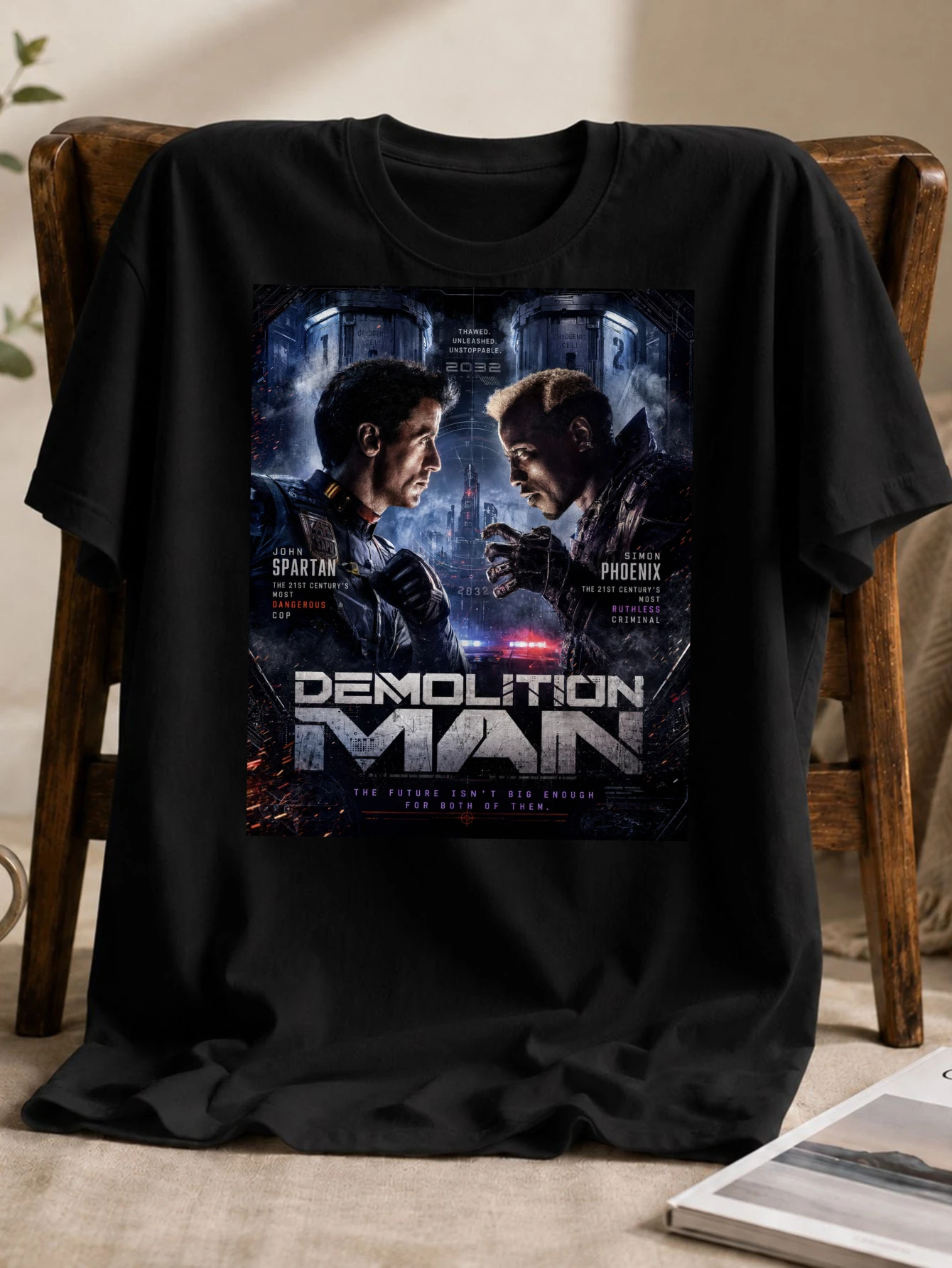 Unisex T-shirt Demolition for Man T-Shirt John Vs Simon 2032 Futuristic City Action Poster Style Dark Sci-Fi Movie Graphic