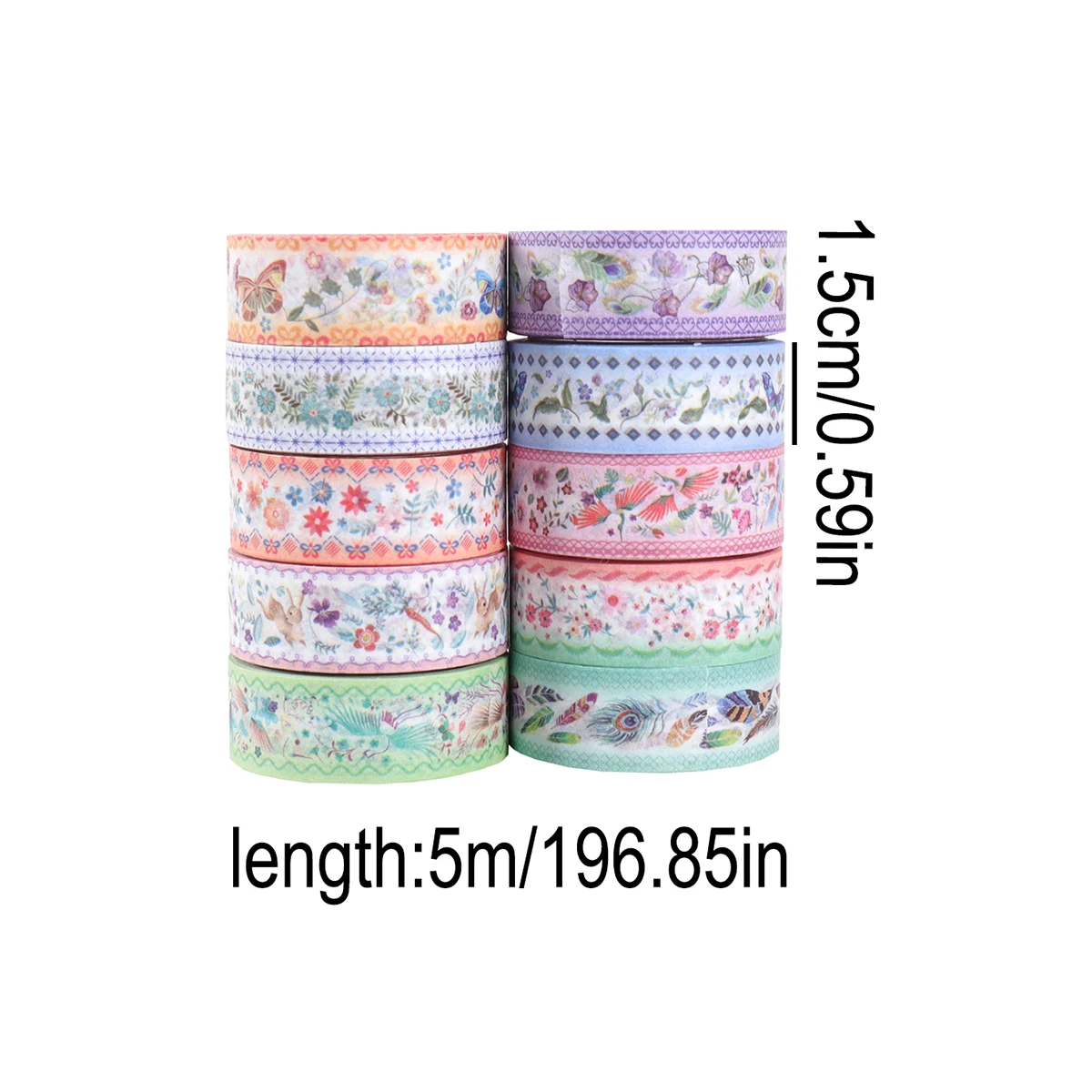 10 ロールの上質な和紙テープ、蝶の植物と花のパターンのクリエイティブな手作り DIY 装飾テープ、ファッション装飾アイテム
