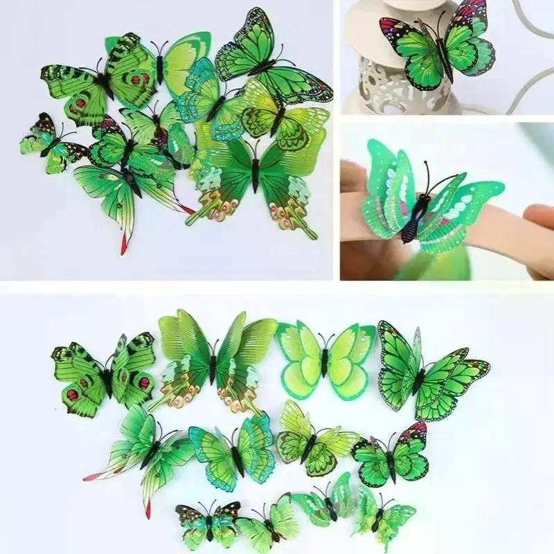 12Pcs 3D Butterfly Wall Stickers Double Layer Colorful PVC Decals For Wedding Party Home Refrigerator DIY Decor