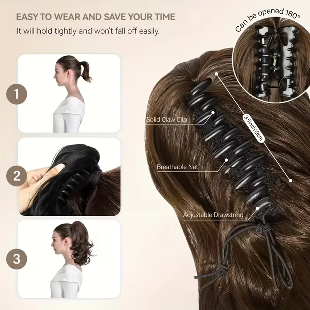 Synthetic 12inch Short Curly Ponytail Extension with Claw Clip Designe for Women Heat Resistant Fake Hairpiece Perfect for Party