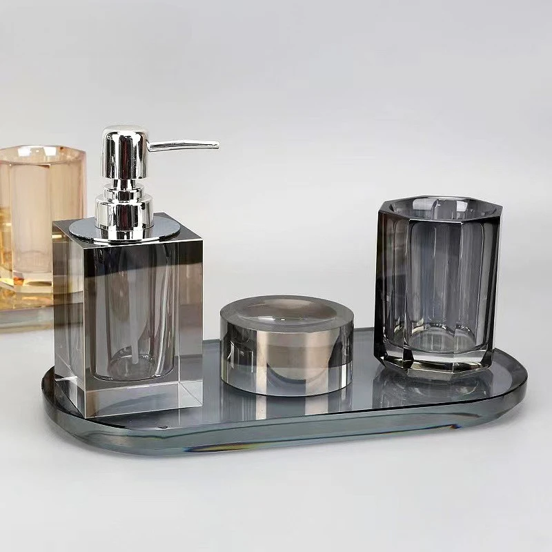 Home Luxury Crystal Vanity 3 Pcs Set Washroom Lotion Bottle Mouth Cup Aroma Storage Counter Decor Ornament