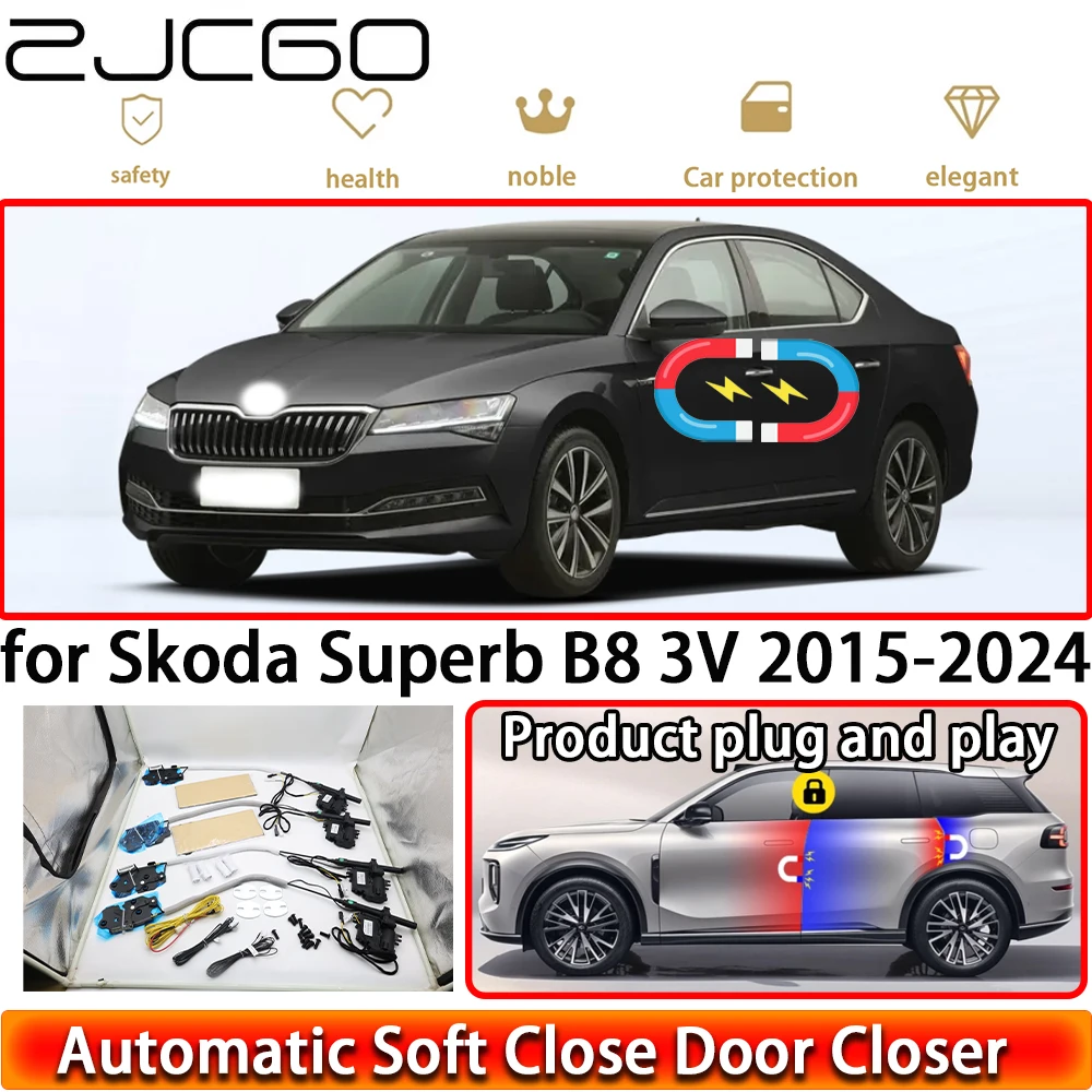 

ZJCGO for Skoda Superb B8 3V 2015-2024 OEM Soft Close Door Kit Power Closing Latch System Auto Pull Door Easy Close Plug & Play