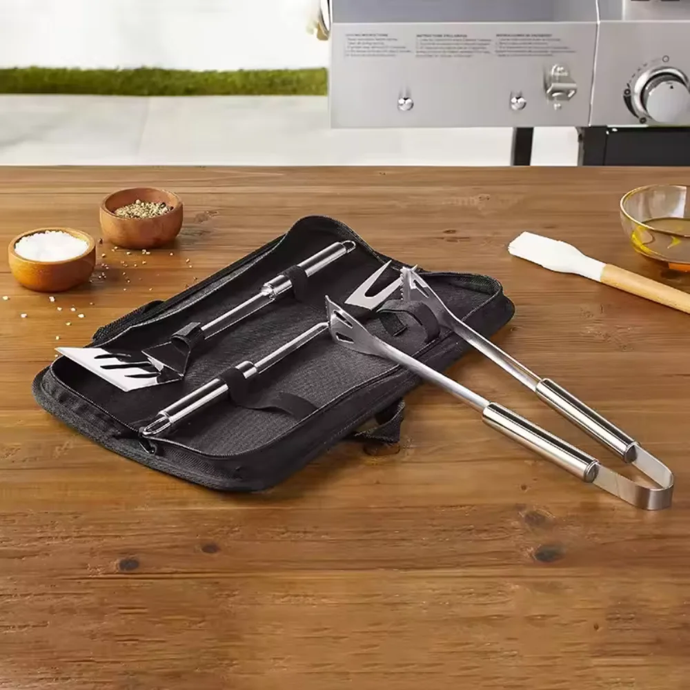 

Stainless Steel BBQ Tool Set With Oxford Carry Bag Portable Outdoor Grilling Utensils Kit With Storage Bag For Camping Picnic