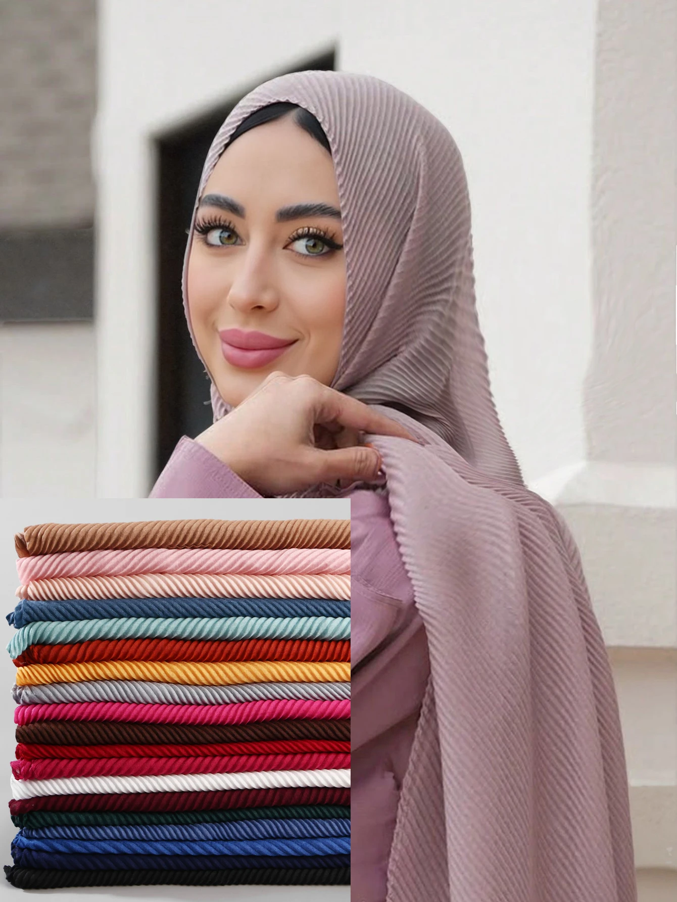 

Muslim Pleated Hijab Islamic Crinkle Scarf Plain Shawl Wrinkle Blanklet Scarves Soft Muffler Scarfs for Women