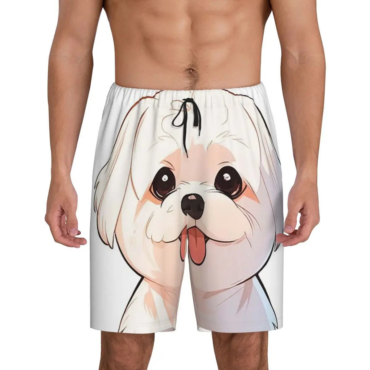 

Мужские пижамные шорты с мультяшным принтом милой собаки мальтезе, короткие штаны для сна и отдыха