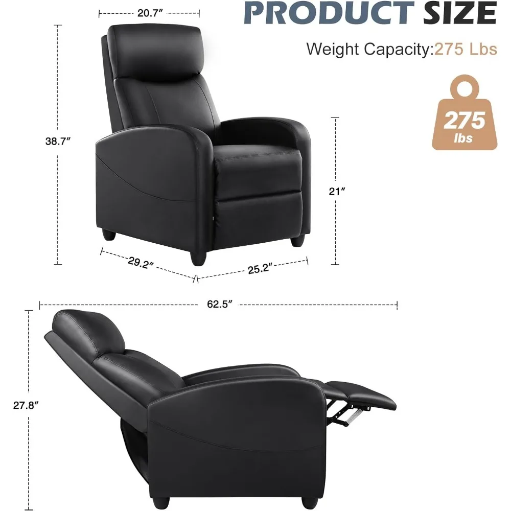 Silla reclinable de masaje para adultos, sillón reclinable de cuero PU, cómodo, ajustable, para cine en casa