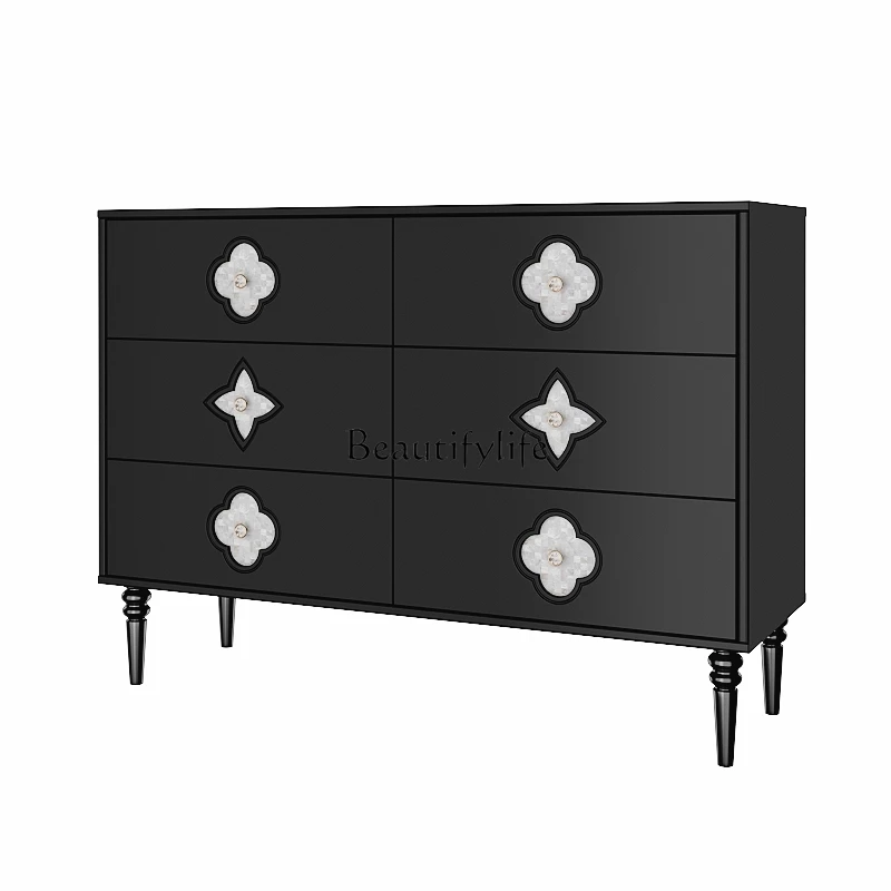 

French Retro Solid Wood Chest of Six Drawers Living Room Modern Bedroom Drawer Storage Sideboard Cabinet