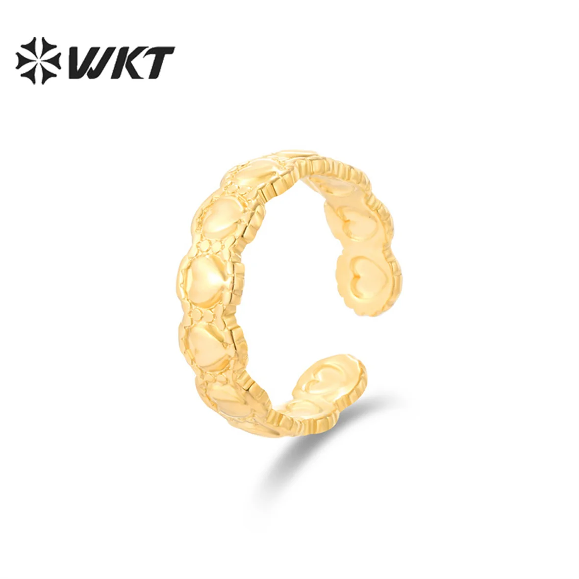 

WT-SSR003 WKT Heart Shaped Female Stainless Steel Gold Plated Luxury Ring Sliver Opening Adjustable Ring Cute Romantic Jewelry