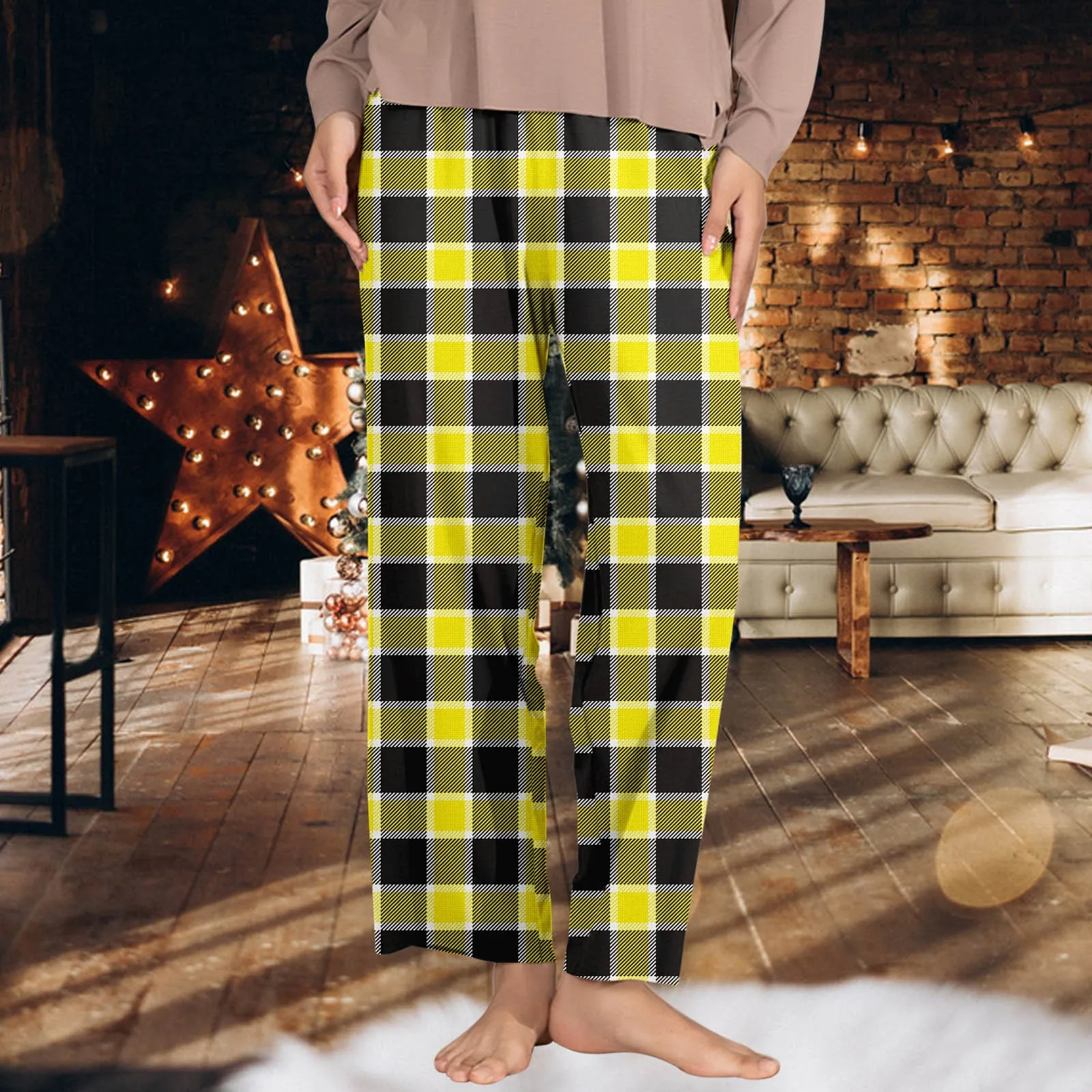 Christma Plaid Pajama Cute Cartoon Xmas Women Pants Elastic Soft Trousers Comfortable Girls Home Pants Gifts New Year Bottoms