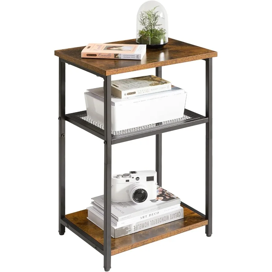 

Side Table3Tier End Table Industrial Nightstand Small Table with Storage Shelf for Bedroom Living Room Hallway with Metal Frame