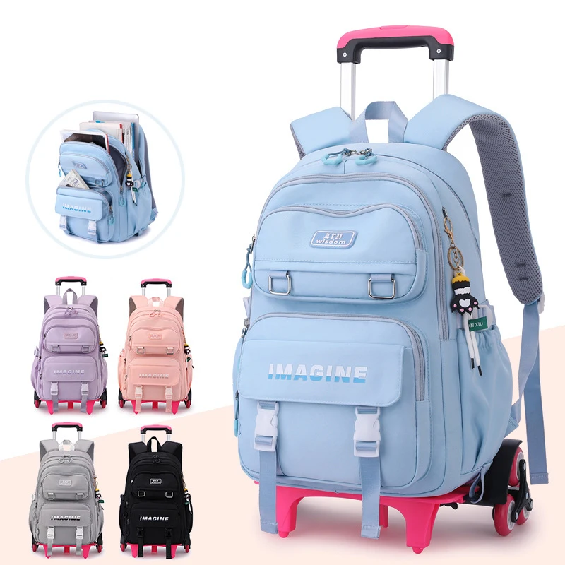 

Children School bags with Wheels Students Backpacks For Girls Trolley Bag Cute Schoolbag Rolling Wheeled Backpack Book Bag sac