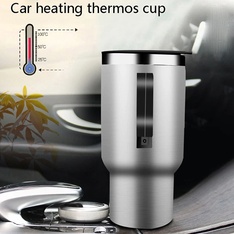 1Pcs 450ml Stainless Steel Car Electric Kettle In-car Kettle Travel Thermoses Heating Water Bottle Camping Travel Heated Coffee